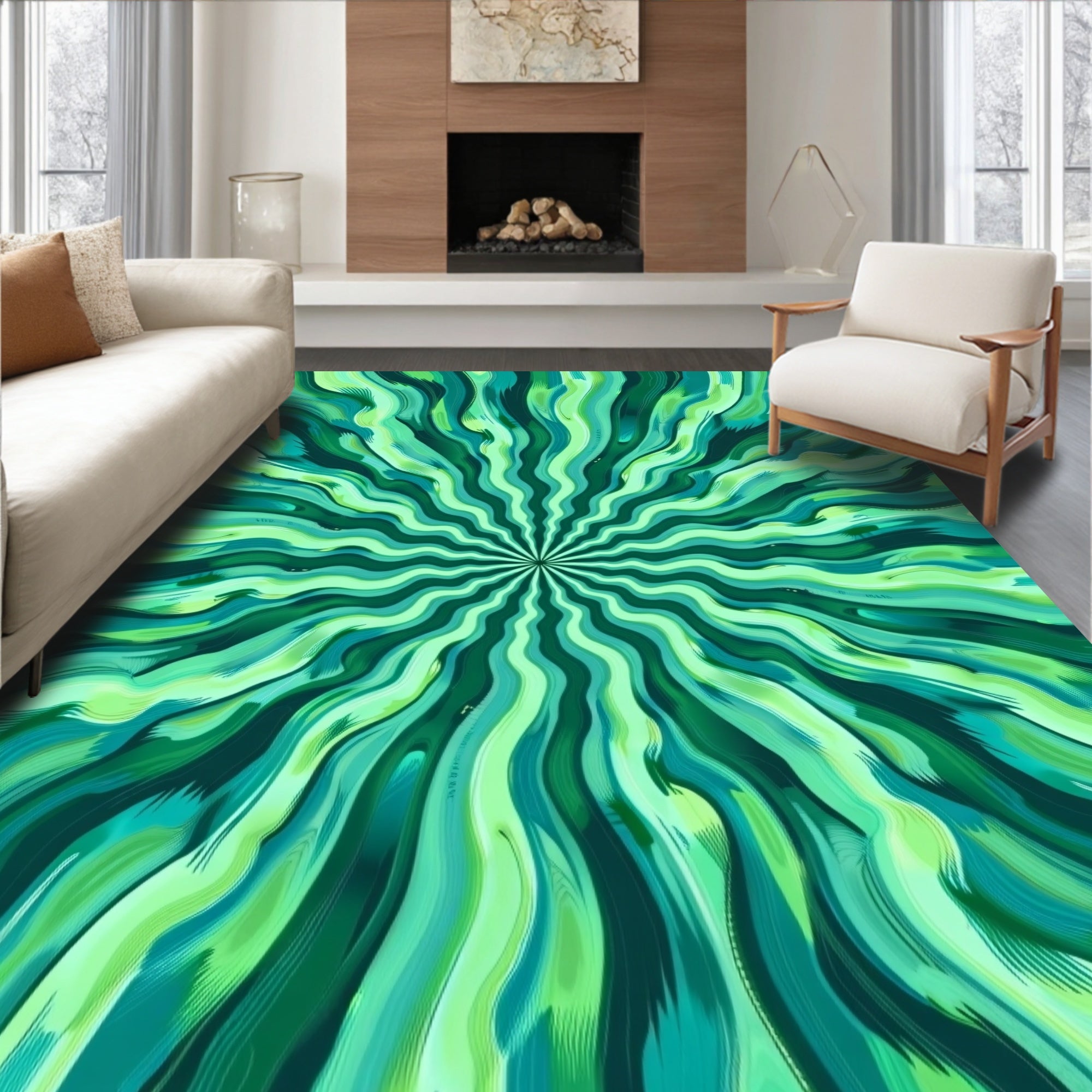 Radiant Swirl Green Pattern Rug