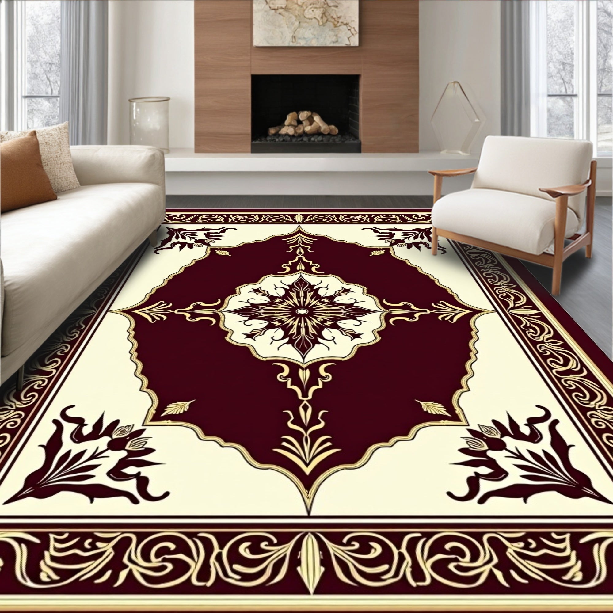 Regal Burgundy Gold Medallion Rug