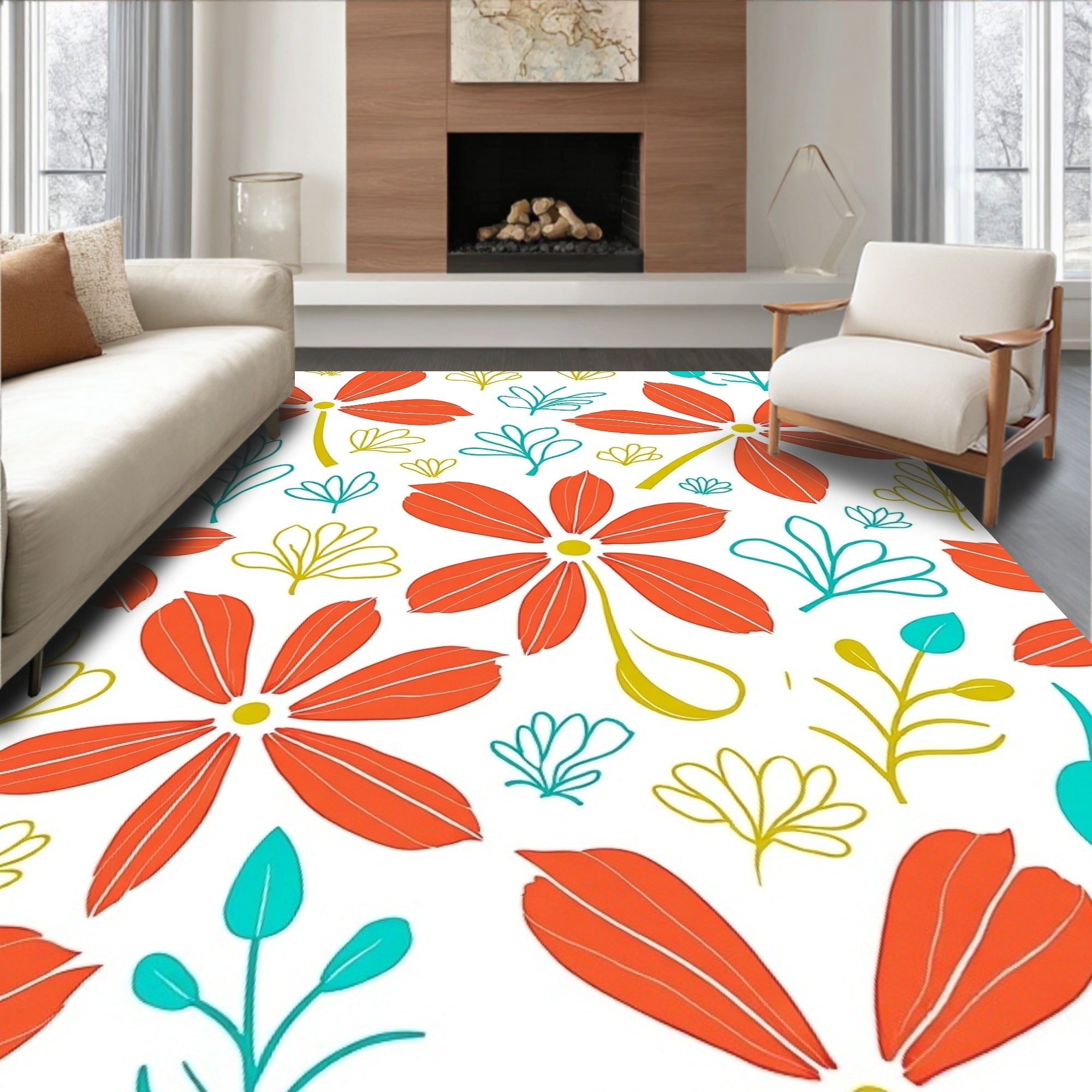 Bold Floral Motif Rug