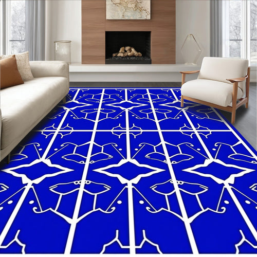 Abstract Blue White Geometric Pattern Rug