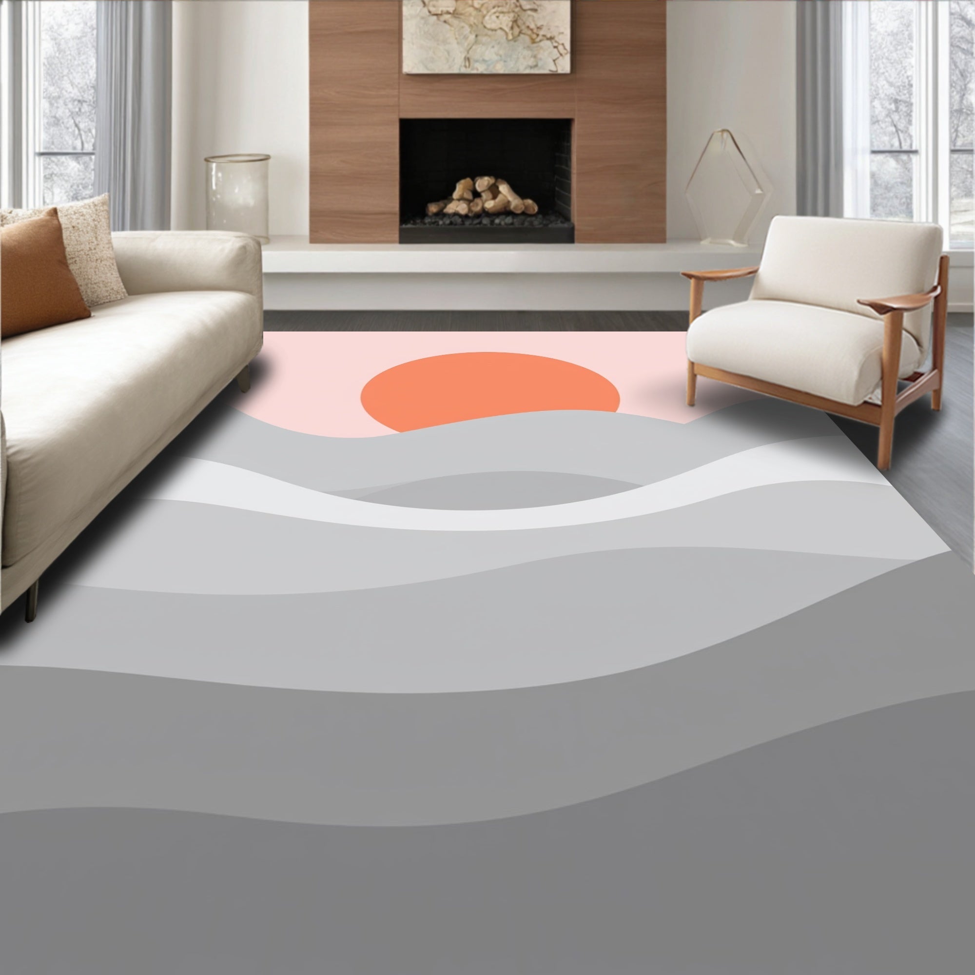 Minimalist Sunrise Wave Pattern Rug