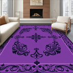 Ornate Purple Black Swirl Pattern Rug