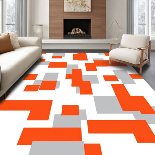 Abstract Orange Grey Geometric Squares Rug