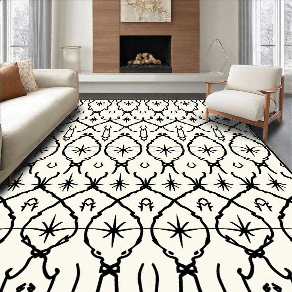 Abstract BlackWhite Linear Pattern Design Rug