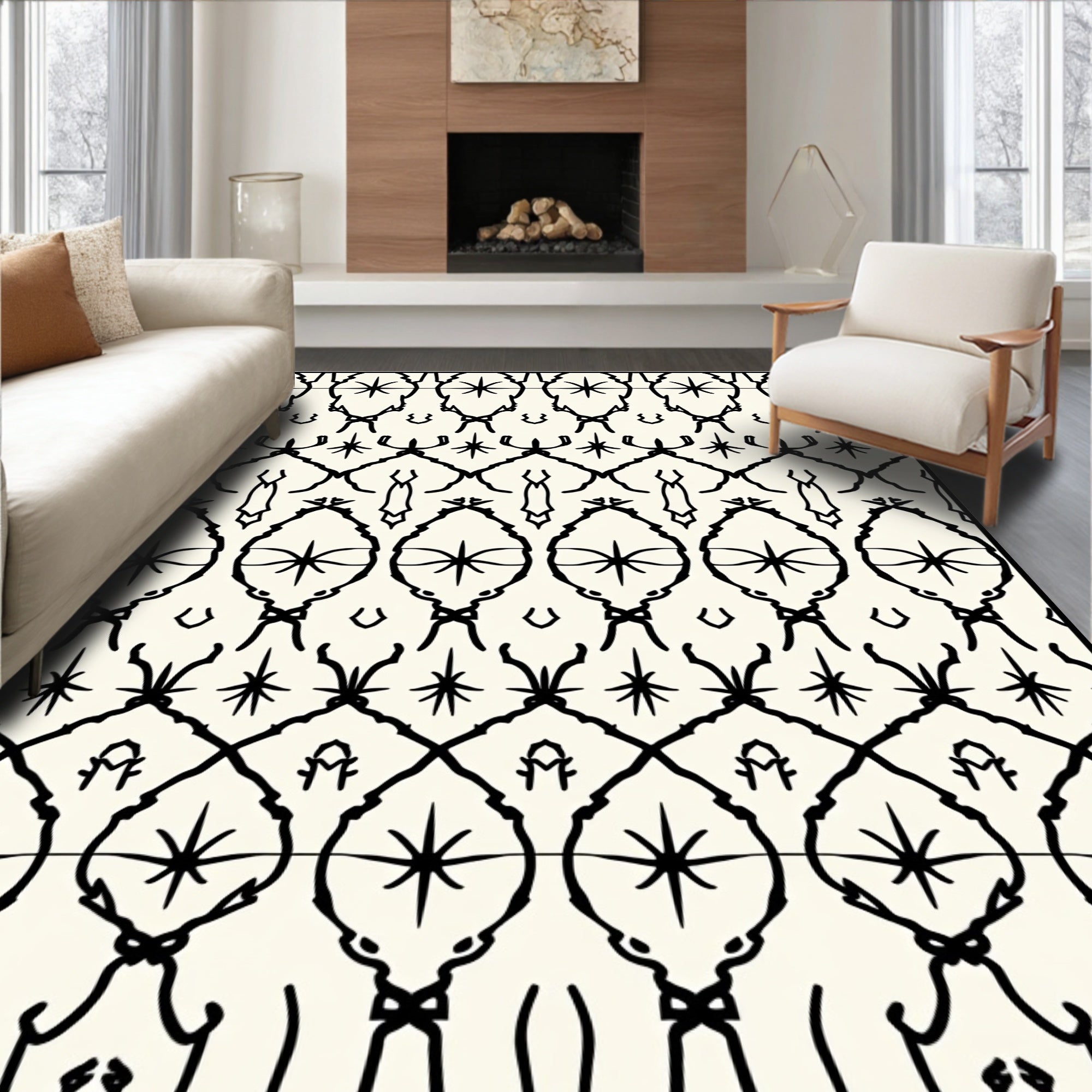 Abstract BlackWhite Linear Pattern Design Rug