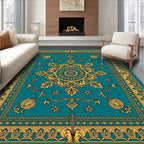 Rich Teal Gold Ornate Floral Rug