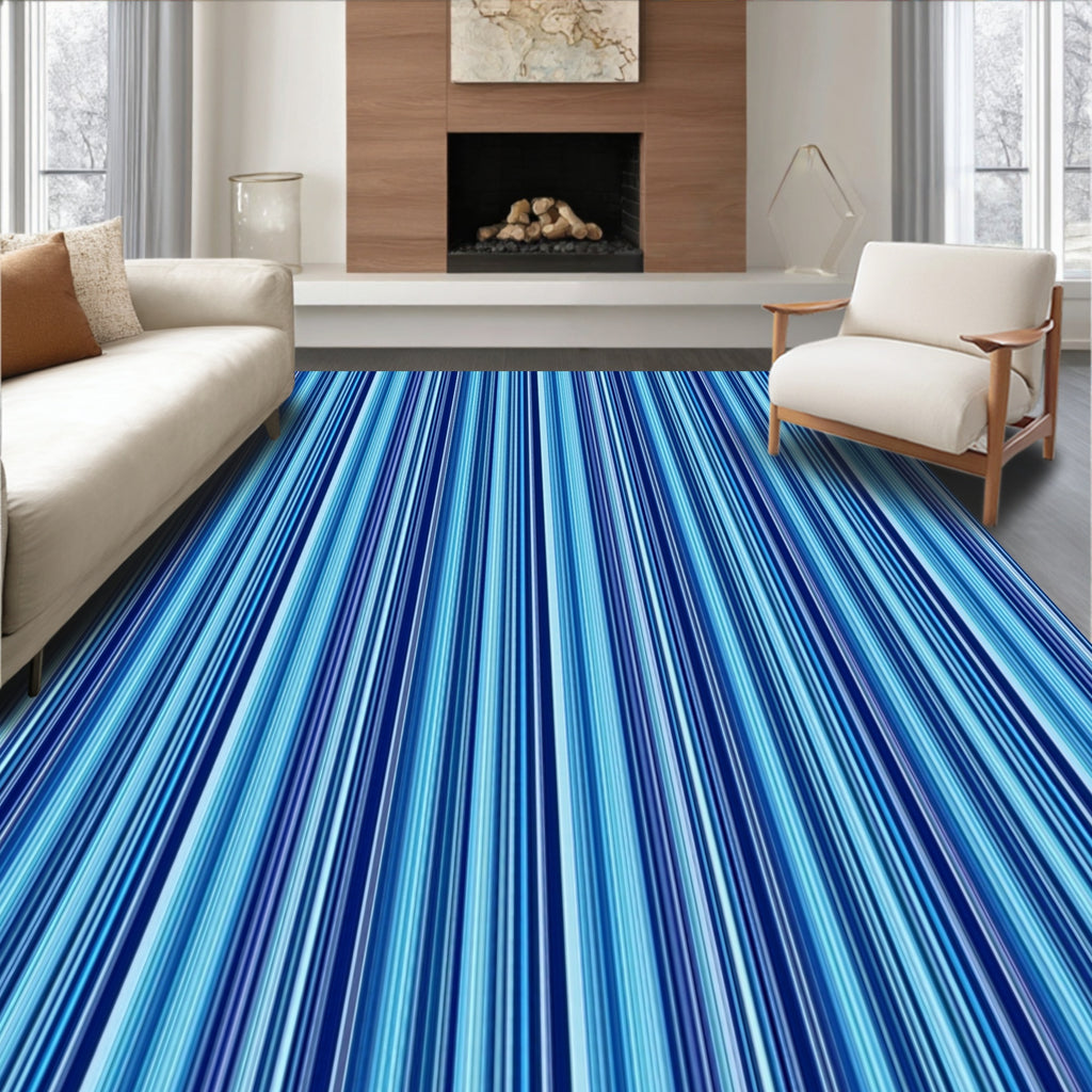 Cool Blue Vertical Stripes Rug