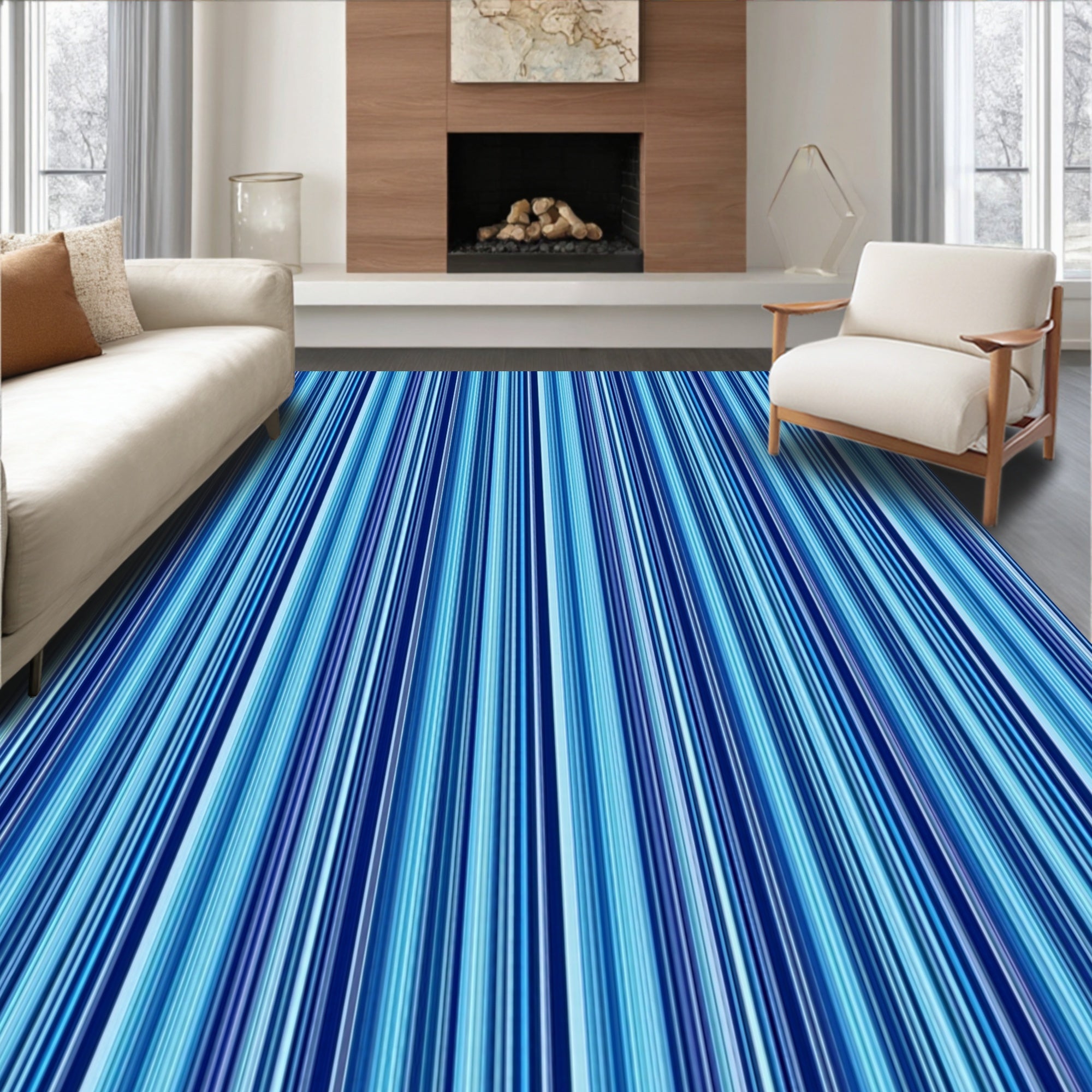 Cool Blue Vertical Stripes Rug
