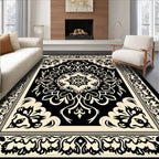Classic Black Beige Floral Rug
