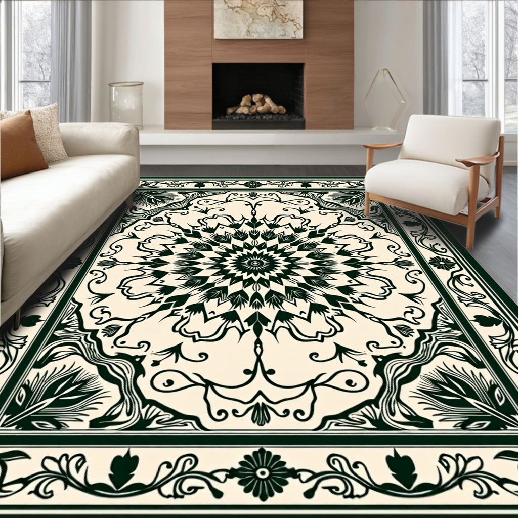 Ornate Medallion With Floral Border Design Rug
