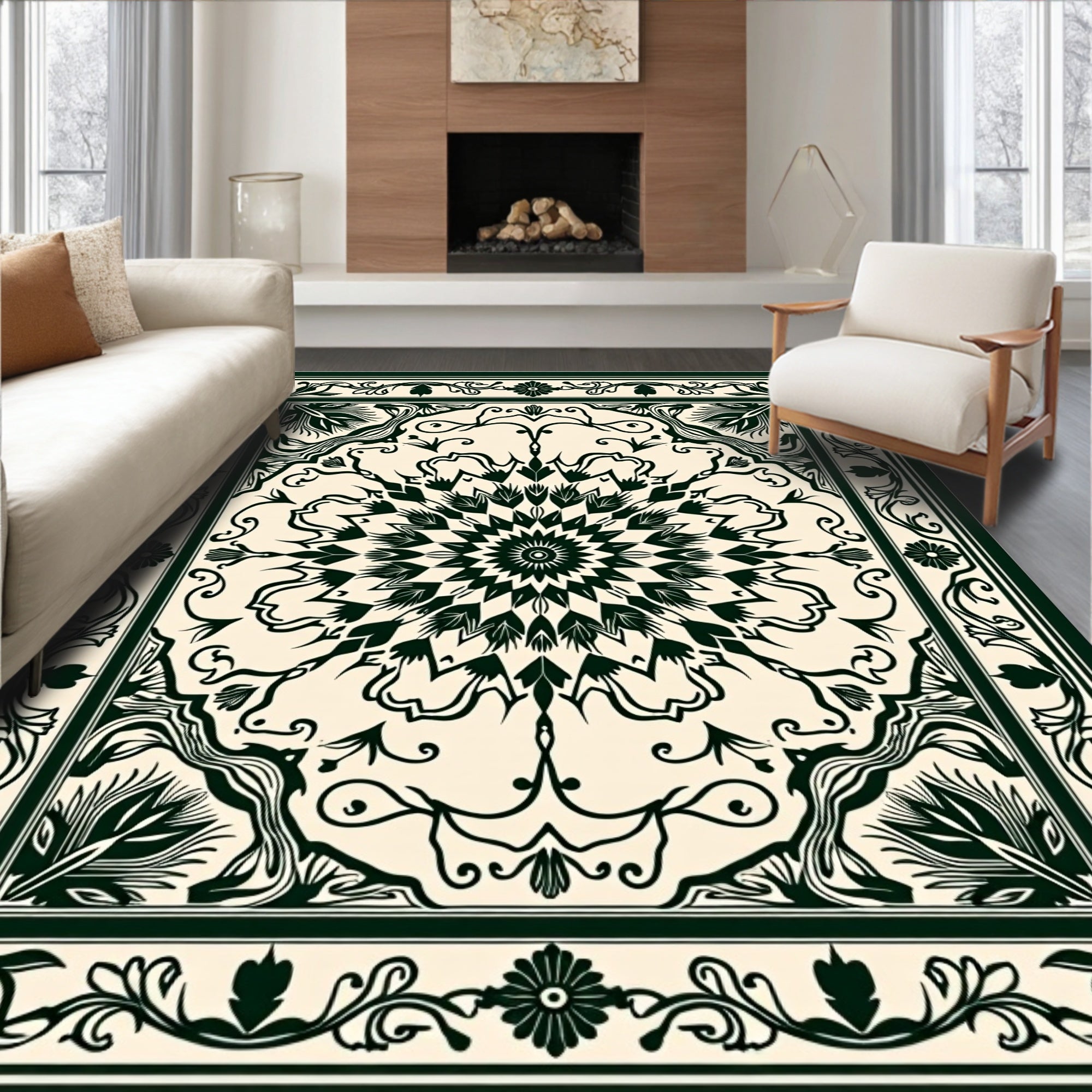Ornate Medallion With Floral Border Design Rug