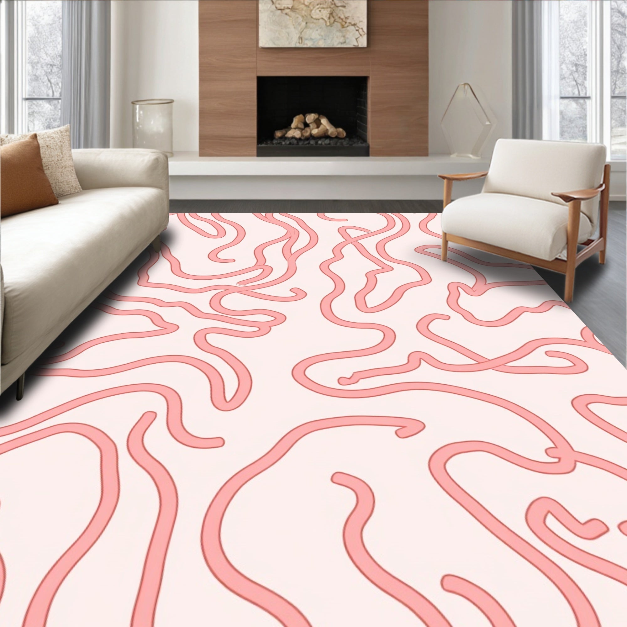 Pink Curving Abstract Pattern Rug