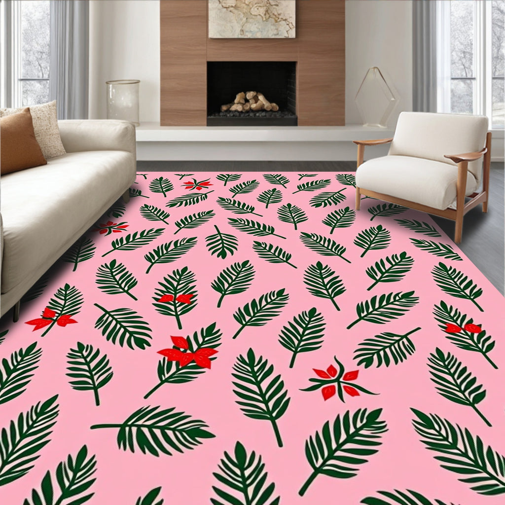 Pink Tropical Palm Frond Blossom Rug