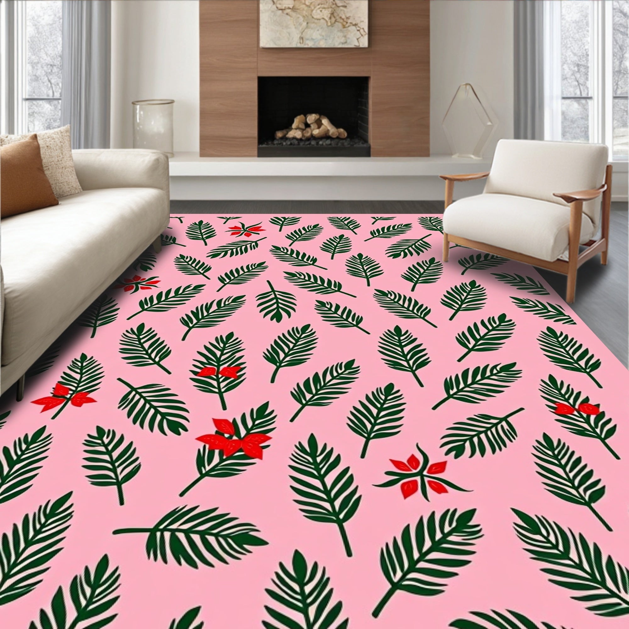 Pink Tropical Palm Frond Blossom Rug