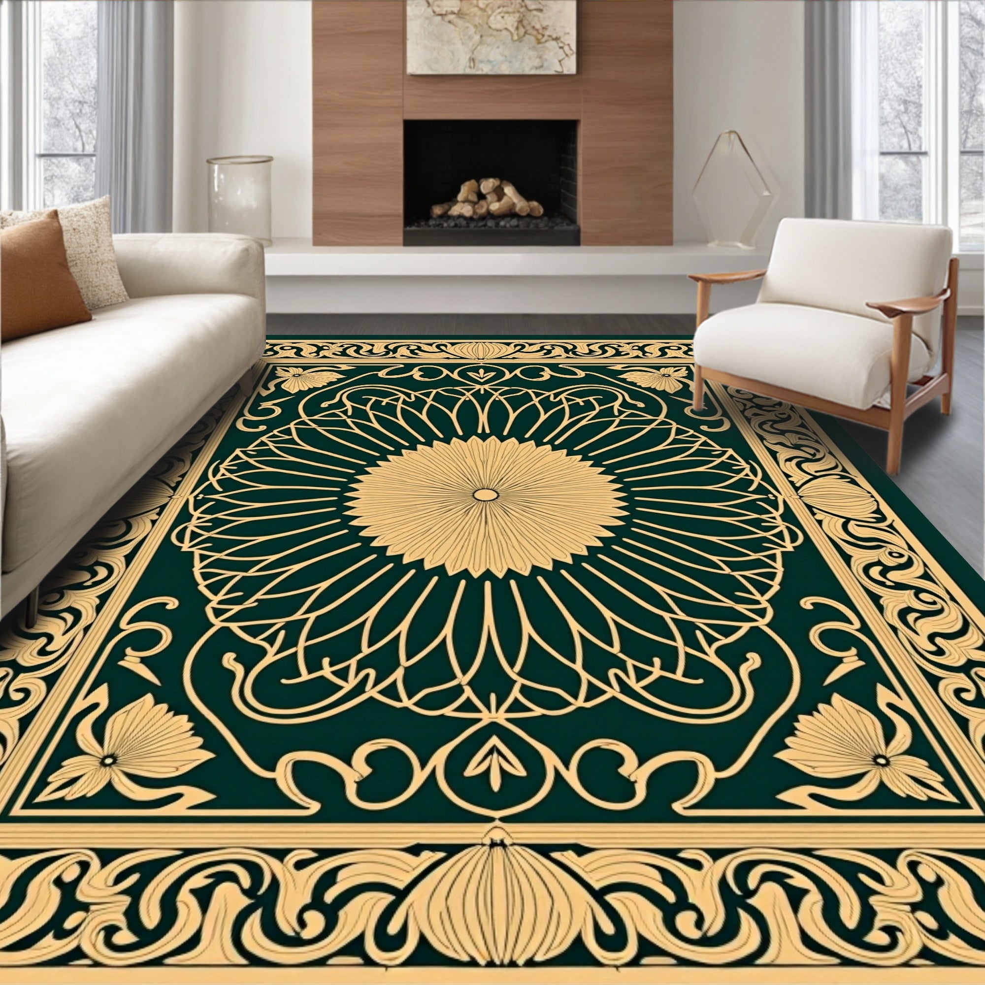 Elegant Floral Mandala Pattern Rug