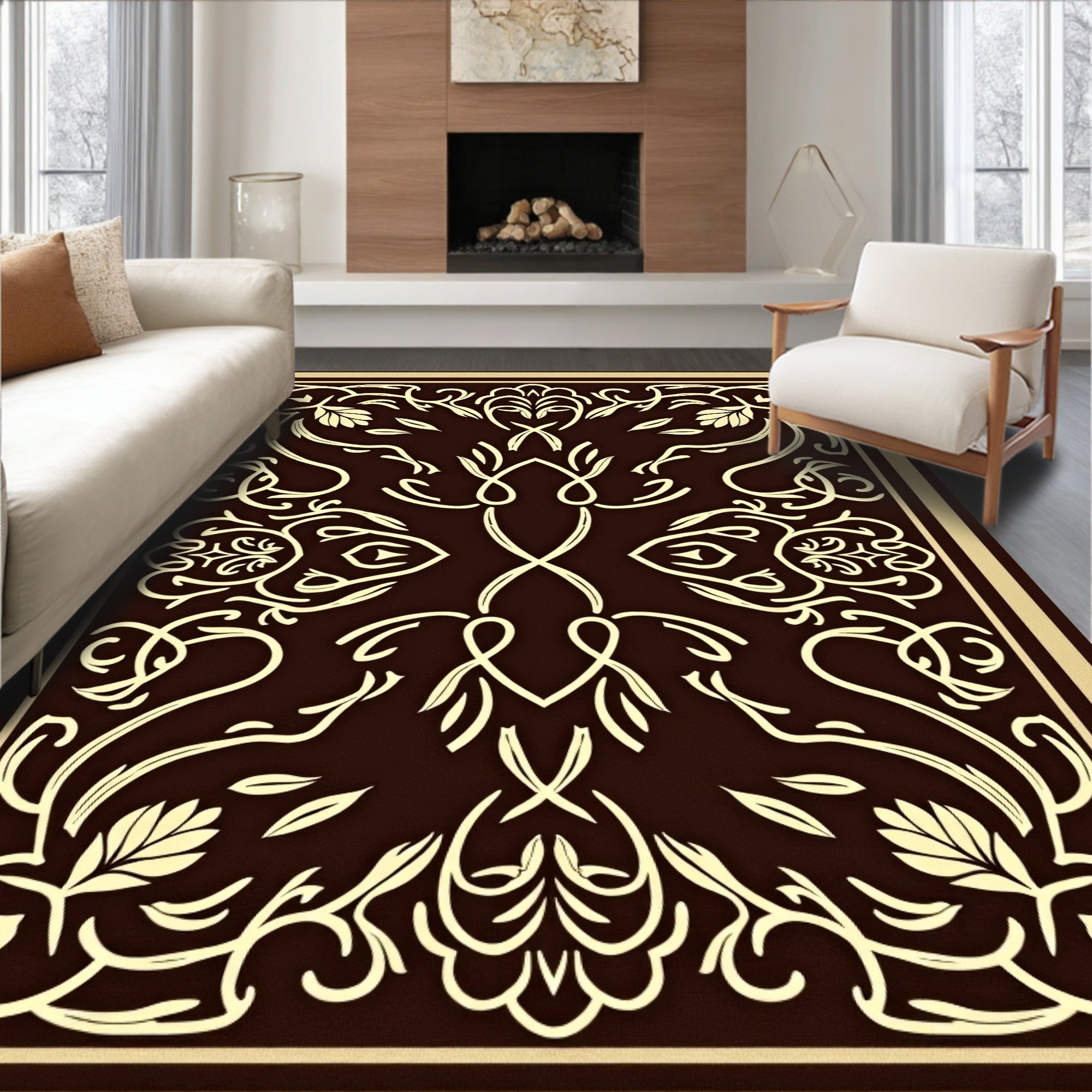 Intricate Floral Vine Dark Pattern Rug