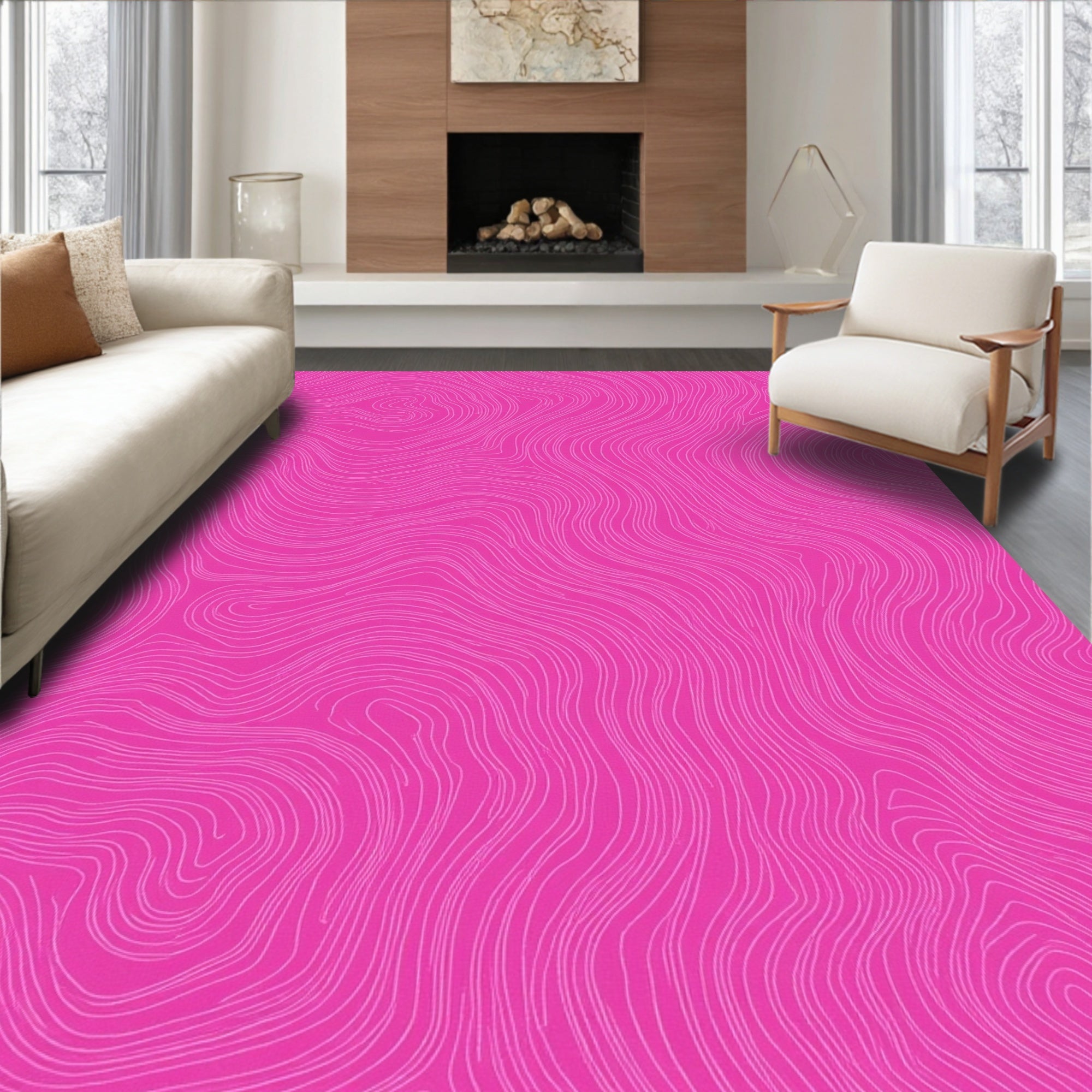 Pink Organic Line Pattern Rug