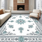 Elegant Teal Floral Medallion Border Rug