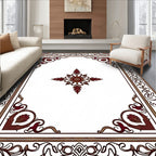 Ornate Maroon Floral Border Medallion Rug