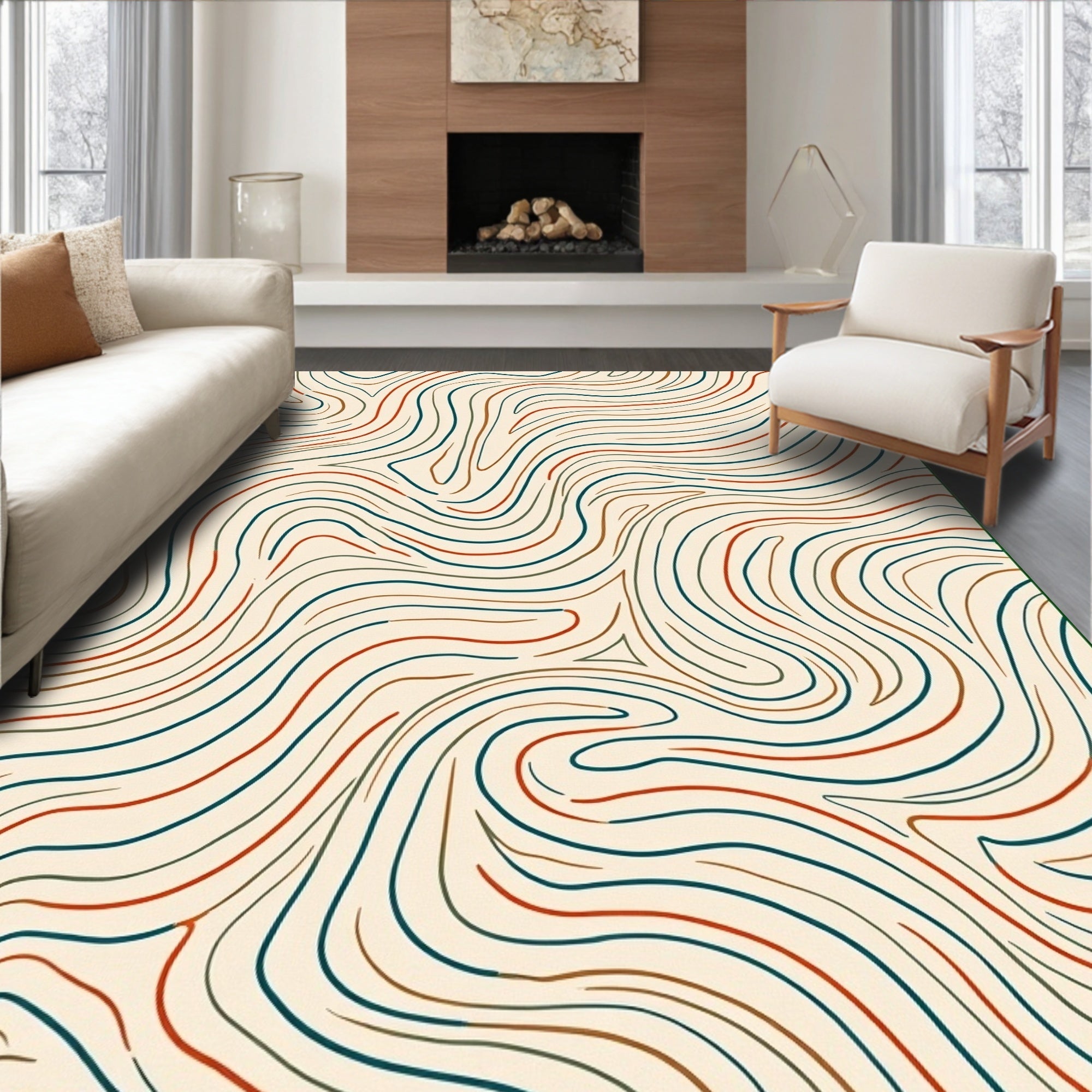 Curving Contour Lines Abstract Design Rug
