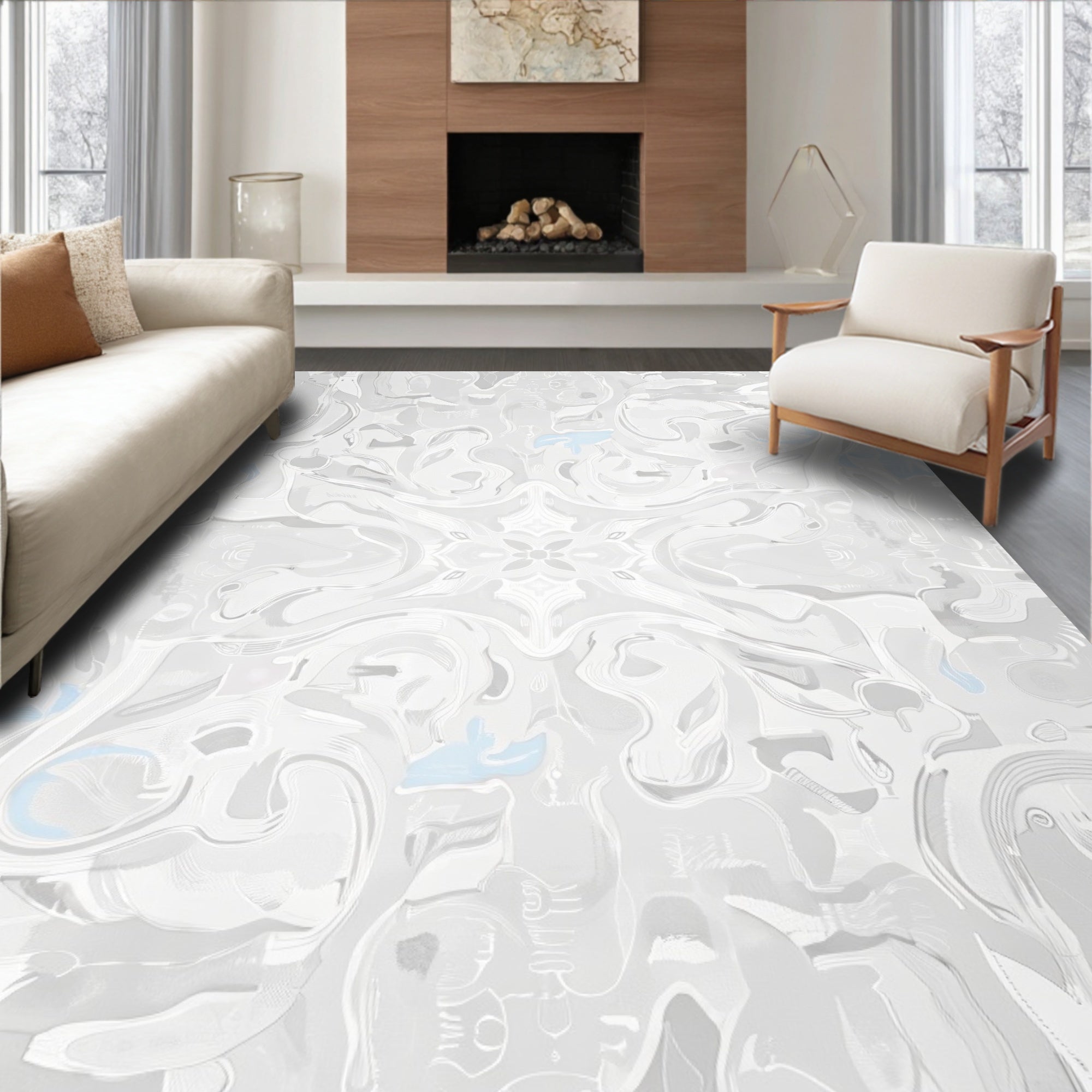 Monochromatic Soft Abstract Swirl Rug