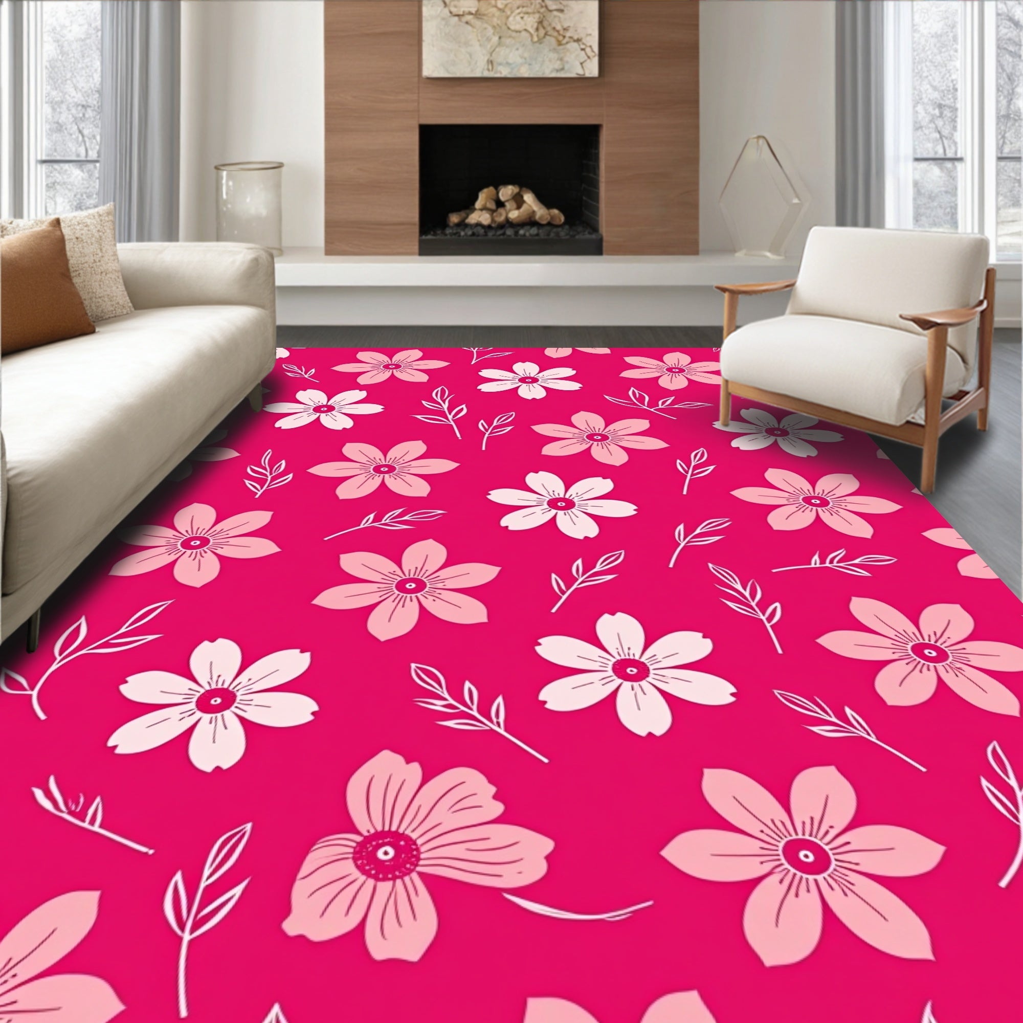 Pink Floral Delightful Pattern Rug