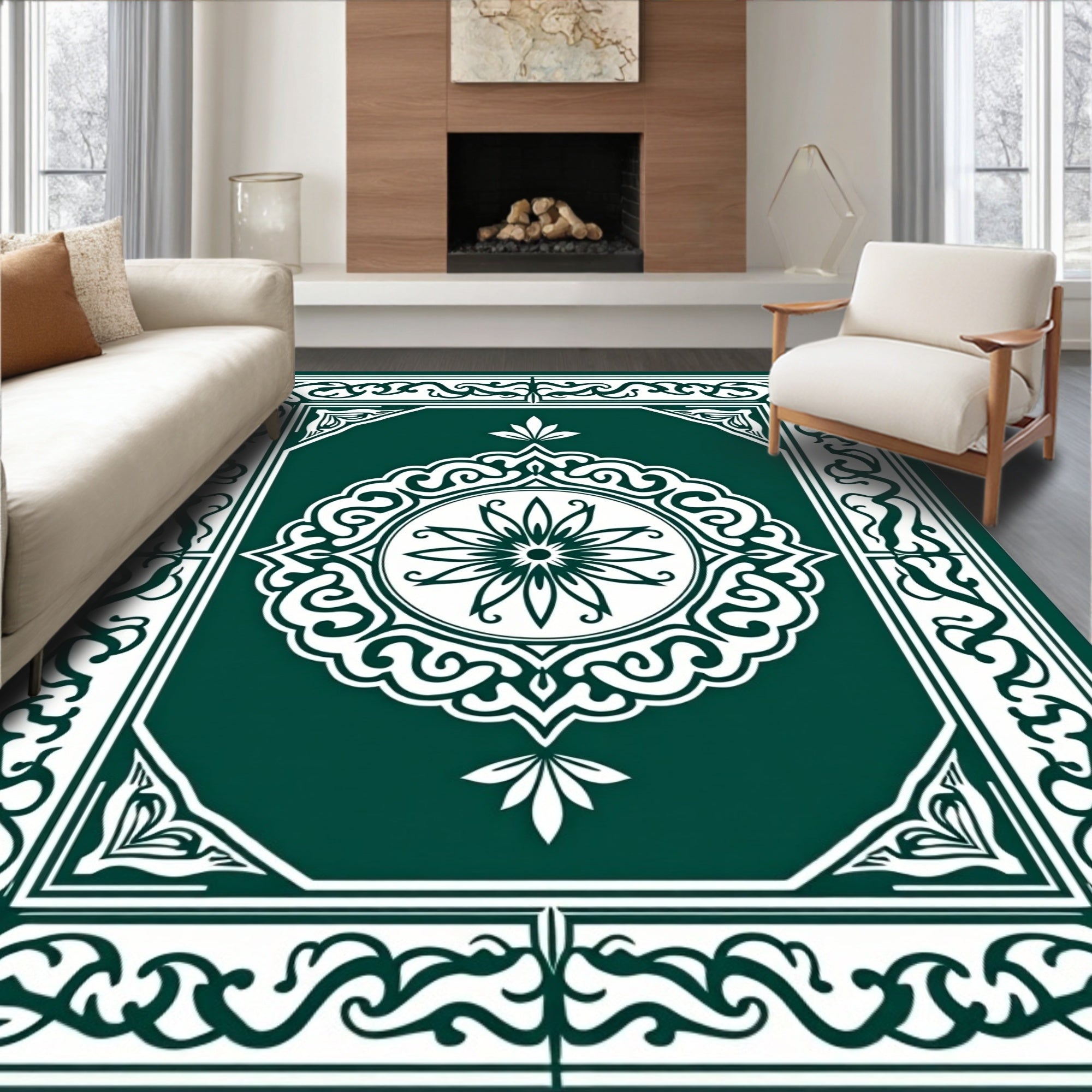 Emerald Green Intricate Scrollwork Pattern Rug