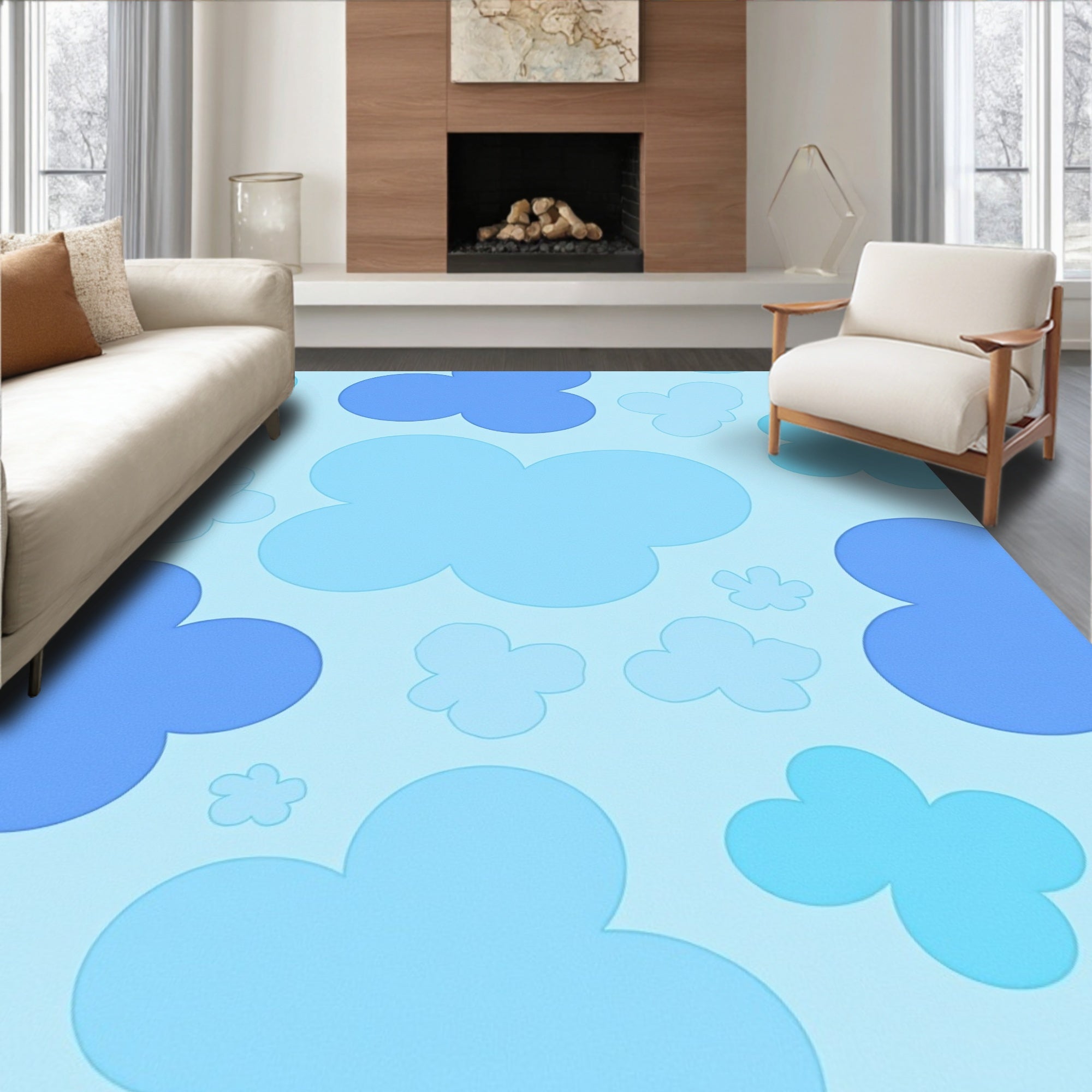 Cool Blues Cloud Pattern Rug