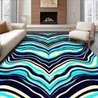 Vivid Aqua Blue Wavy Stripe Design Rug