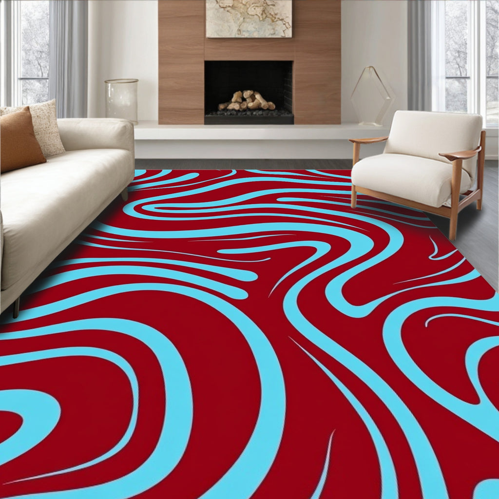 Swirling Sky Blue Abstract Pattern Rug