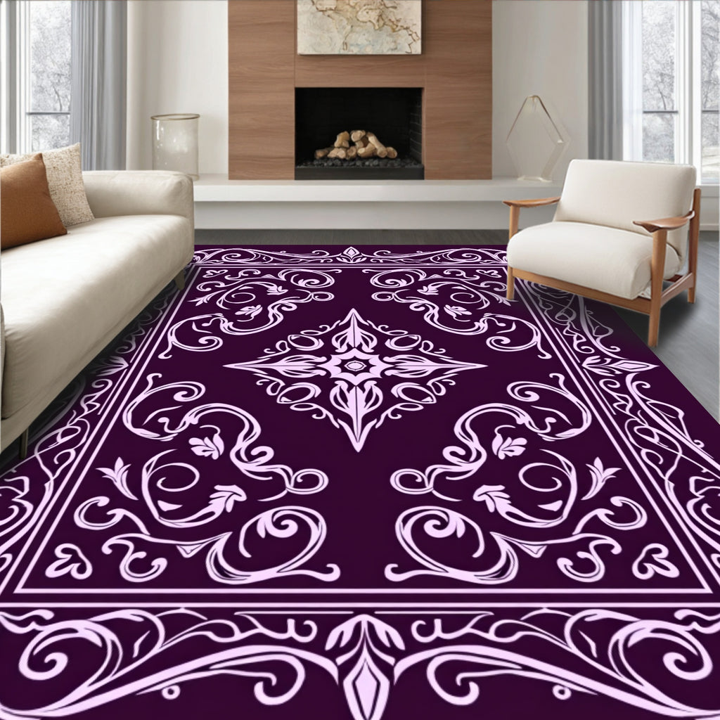 Elegant Scrollwork Floral Border Design Rug