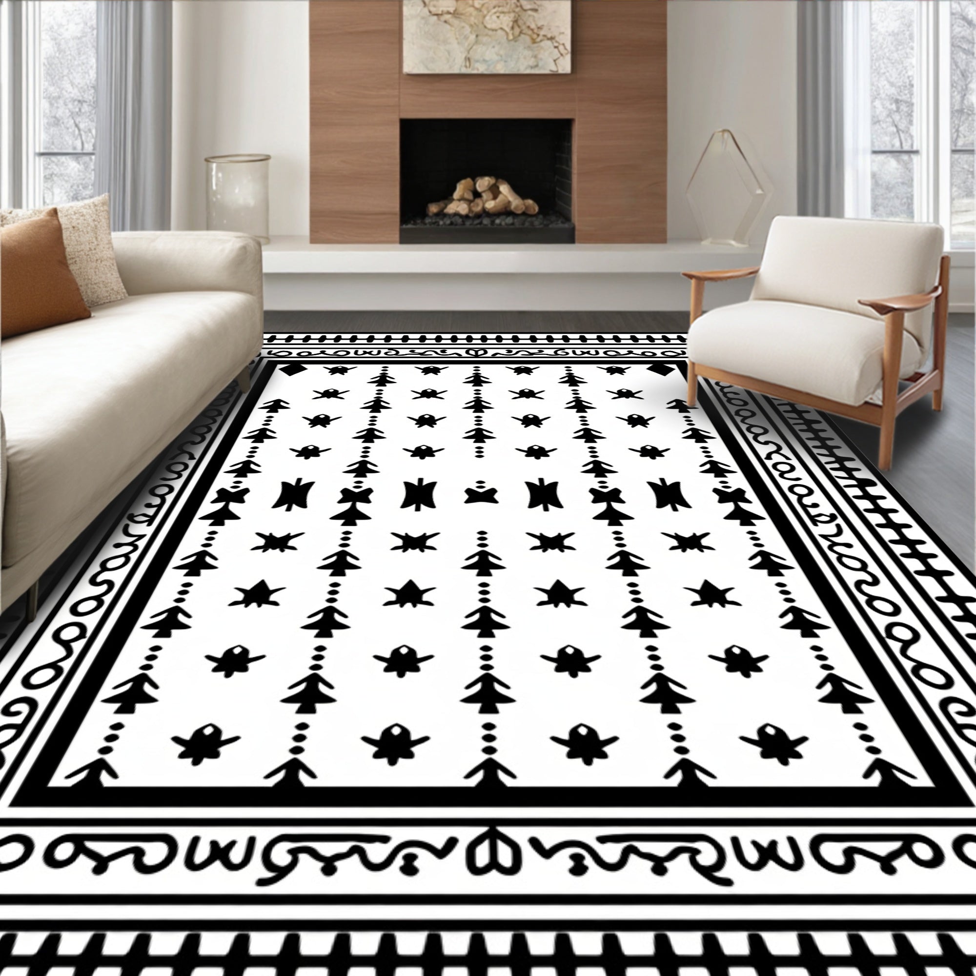 Tribal Tree Star Pattern Runner Rug