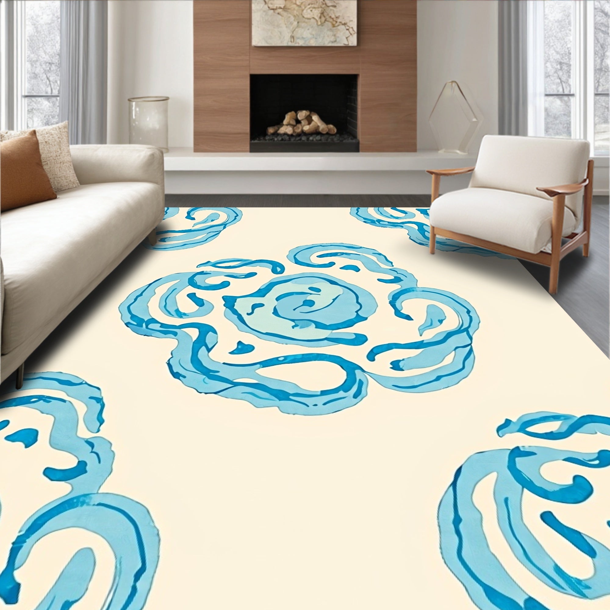 Abstract Blue Swirls Pattern Rug