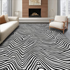 Abstract Black White Wavy Strokes Rug