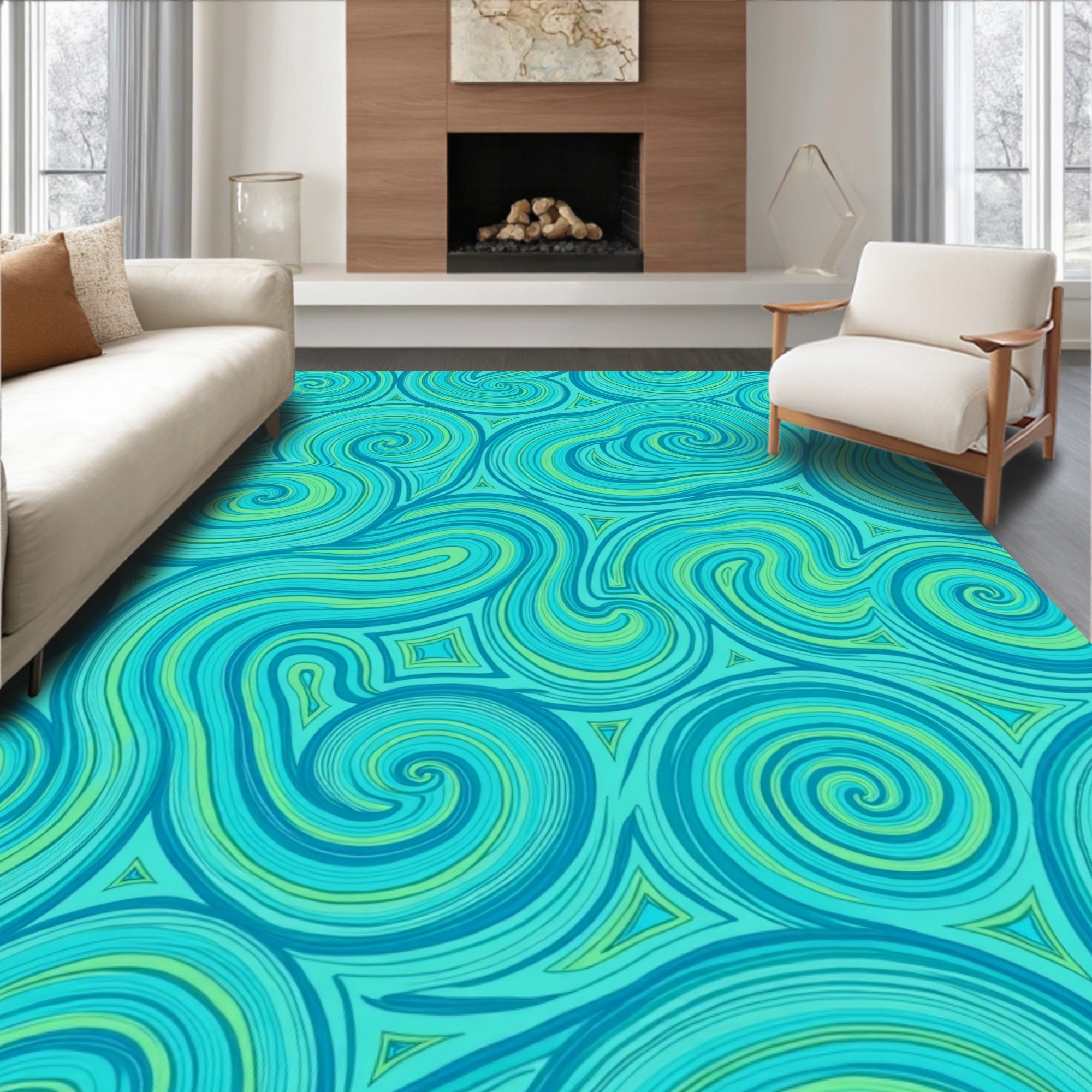 Aqua Swirl Pattern Rug