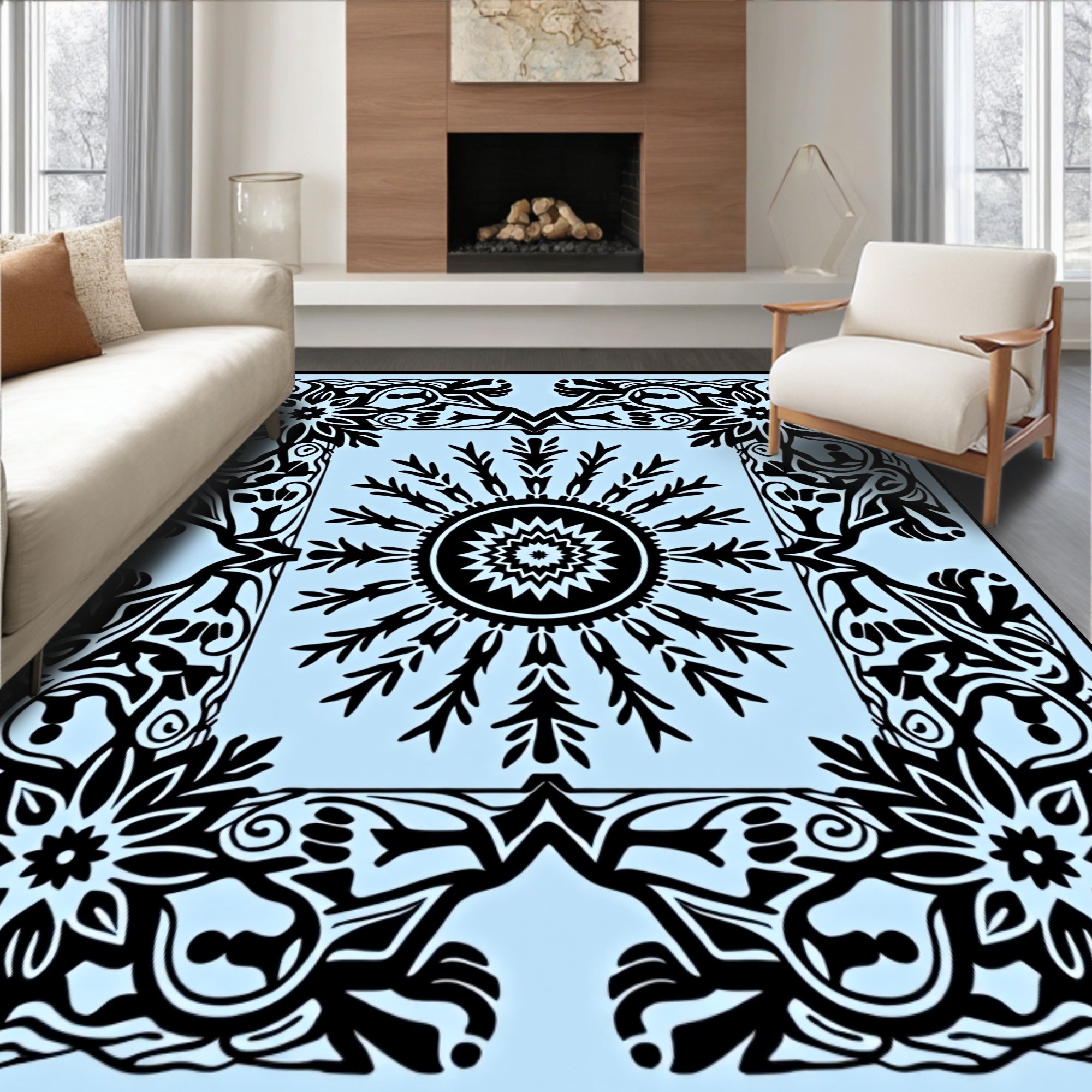 Ornate Floral Sun Pattern Design Rug