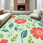 Coral And Teal Floral Botanical Pattern Rug