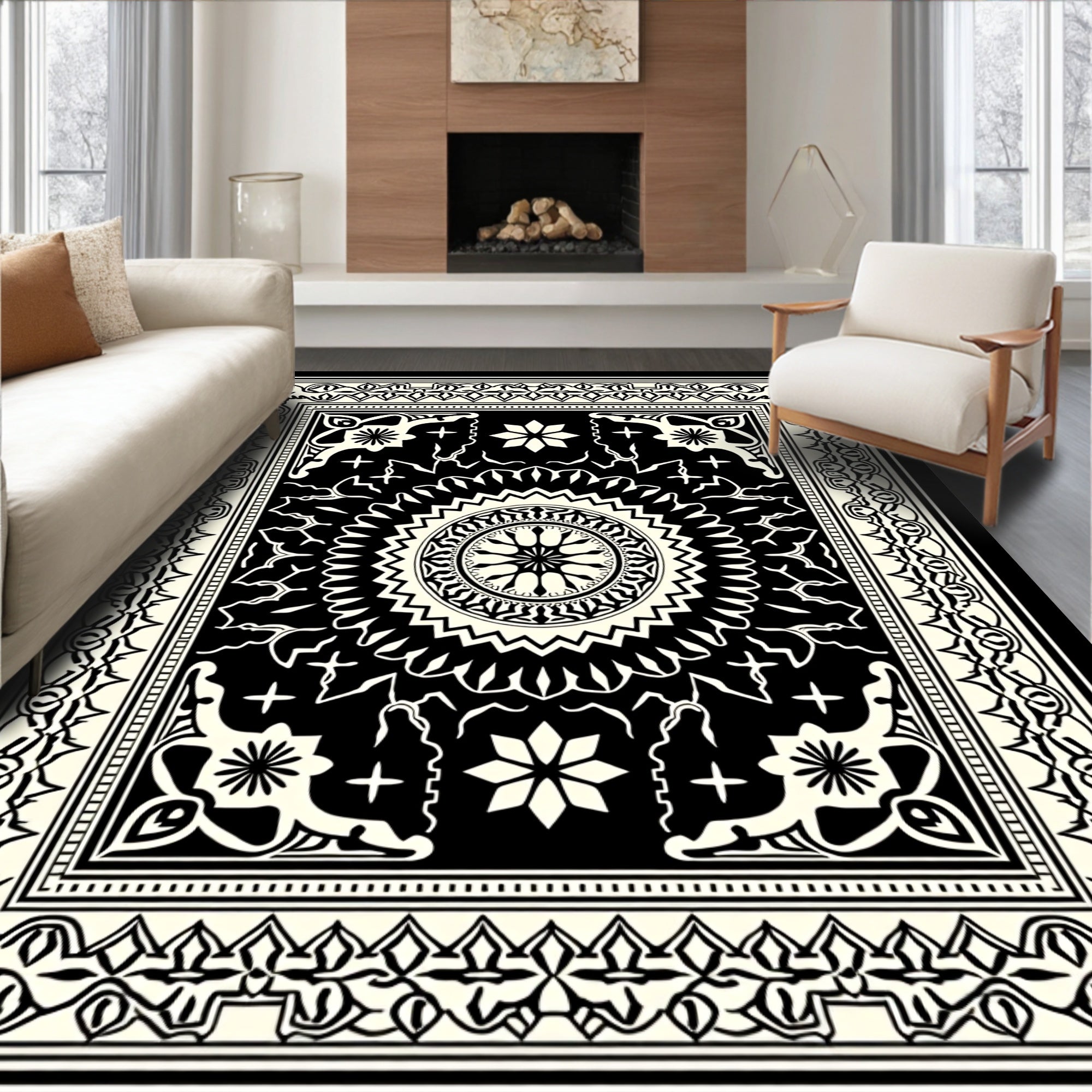 Intricate Mandala Border Design Rug