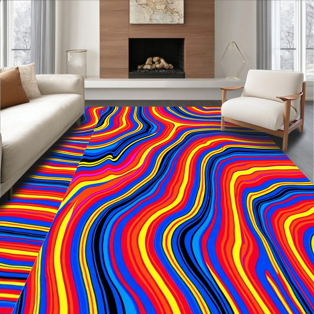 Vibrant Abstract Wavy Stripe Design Rug