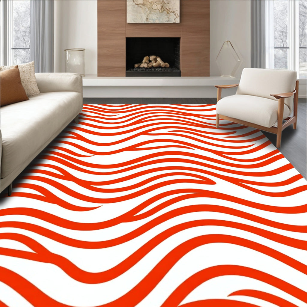 Bold Red Wavy Stripe Pattern Rug