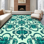 Teal Ornamental Floral Pattern Rug