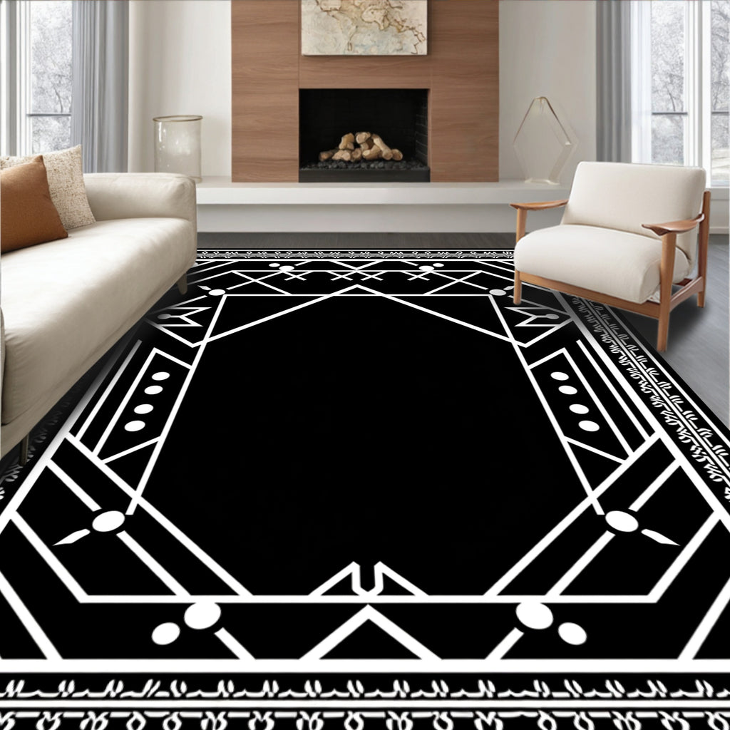 Geometric Deco White Border Style Rug