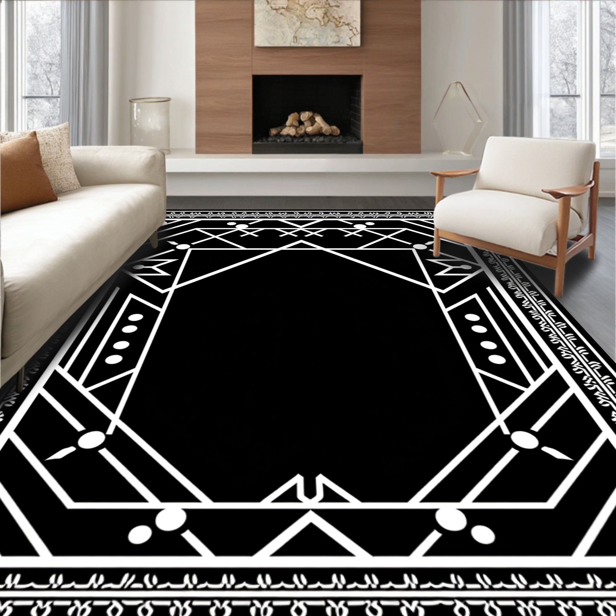 Geometric Deco White Border Style Rug
