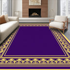 Ornate Golden Purple Geometric Border Rug