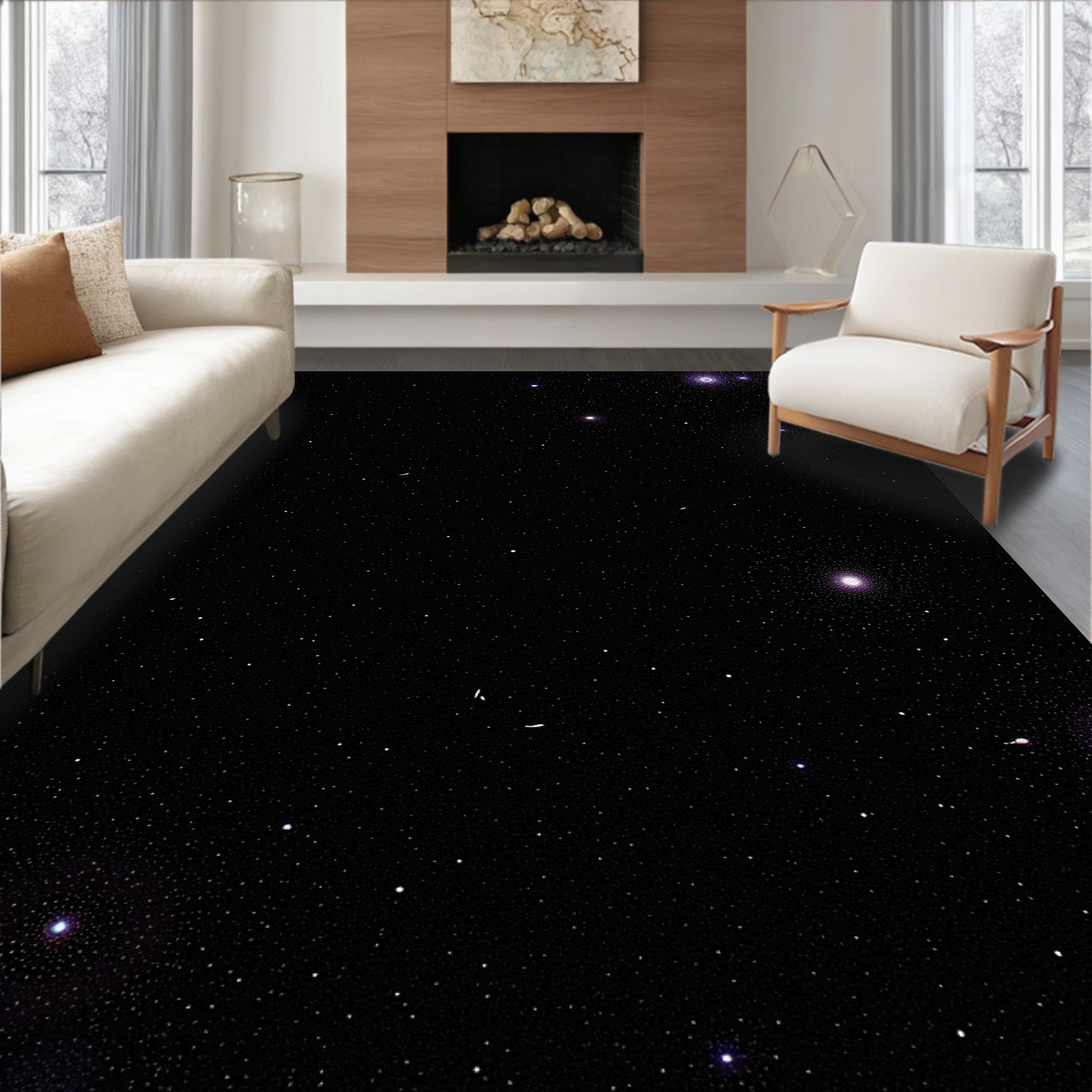 Cosmic Night Stars Mandala Rug
