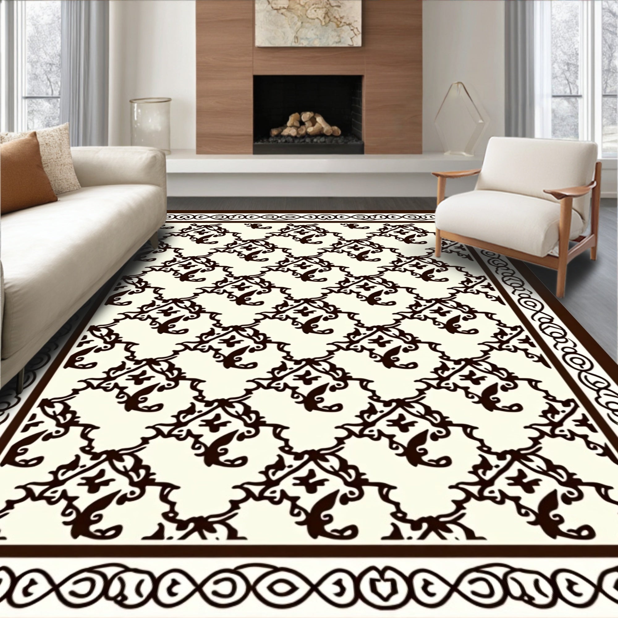 Dark Rococo Scroll Pattern Rug