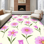 Pink Floral Pattern with Green Stems Rug