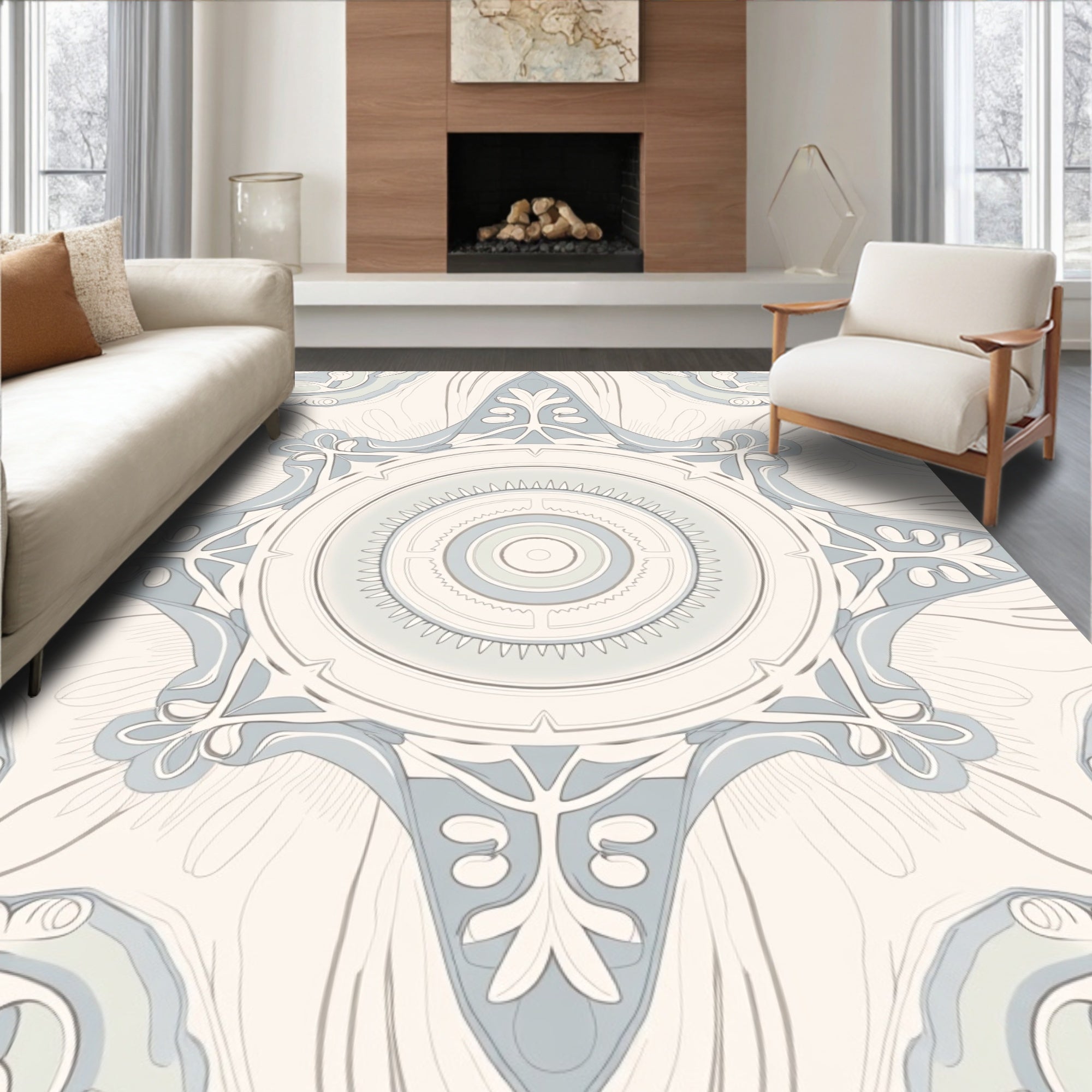 Classic Blue Ornamental Mandala Design Rug