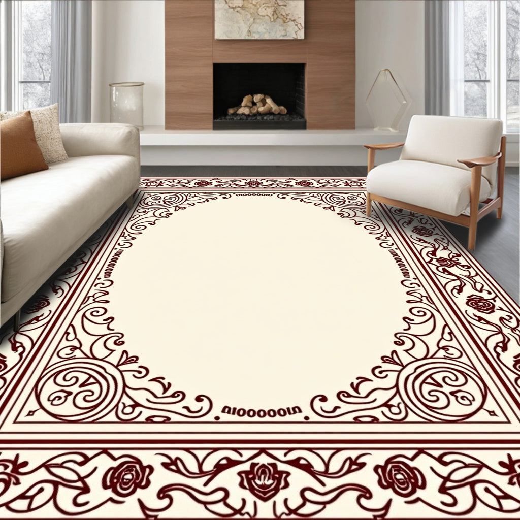 Ornate Floral Swirl Frame Design Rug