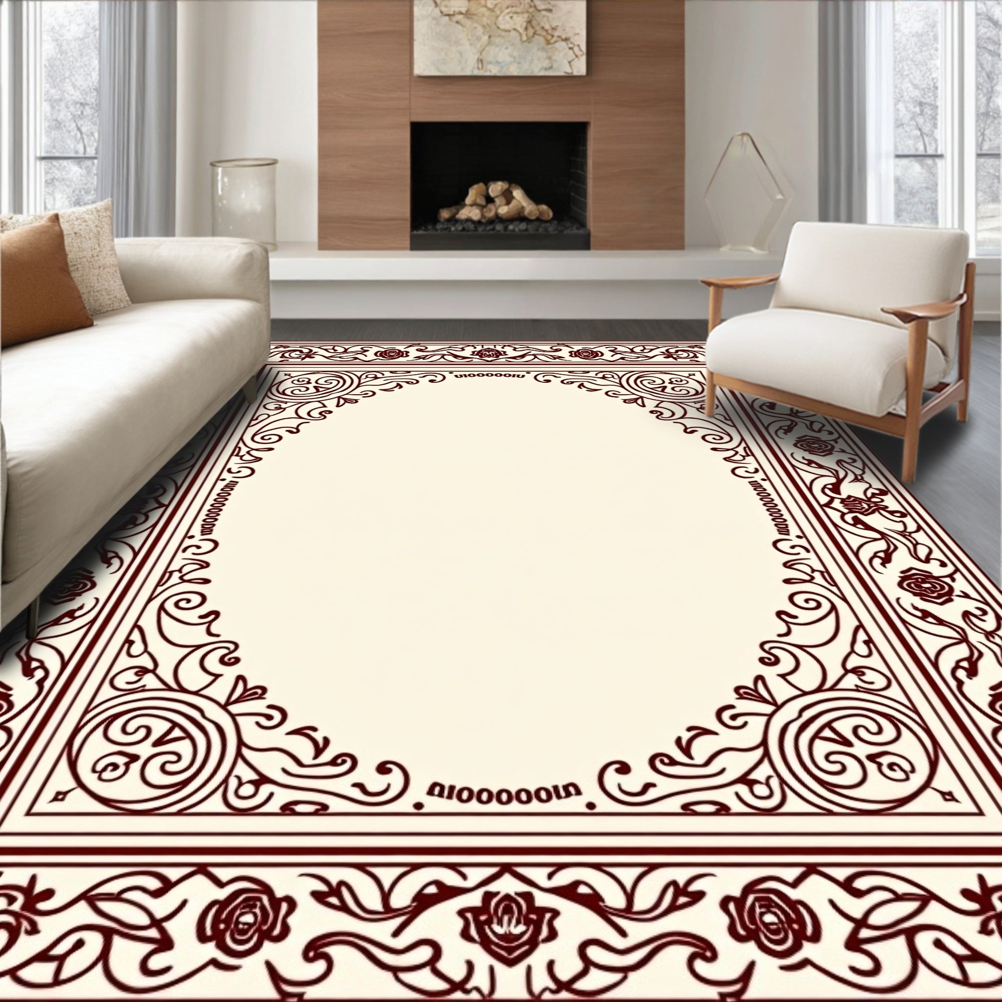 Ornate Floral Swirl Frame Design Rug